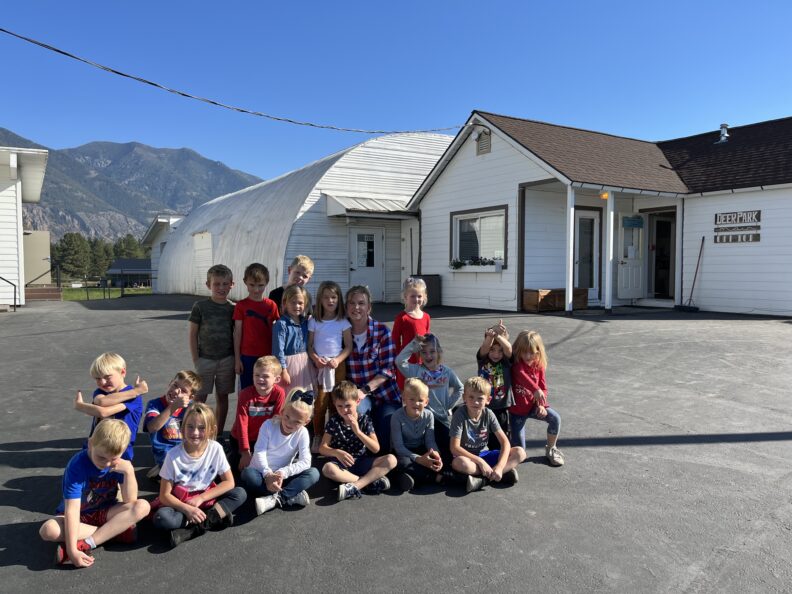 Sheri with students at the Elementary school