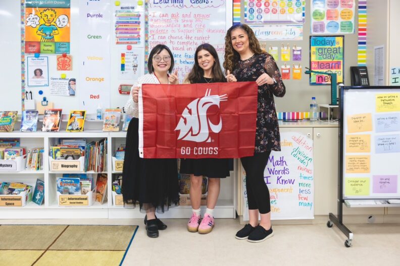 Yichien Cooper with a WSU student and a mentor teacher.
