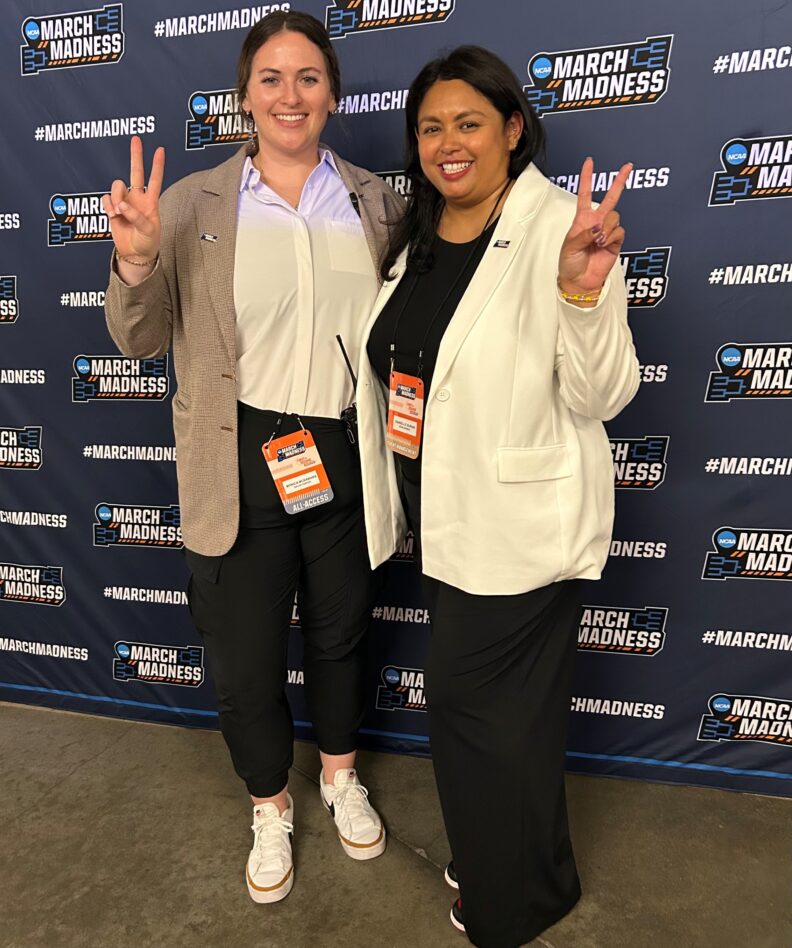 Monica McNamara, left, with a co-worker.