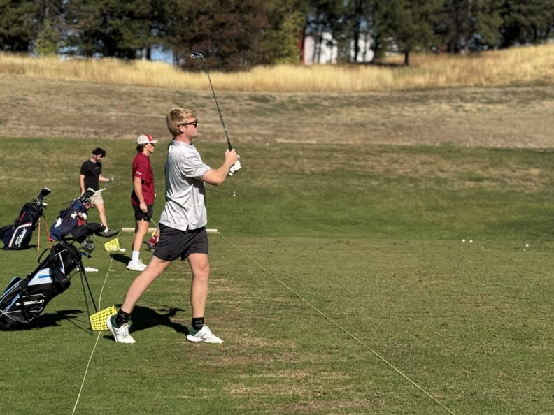 A lady holding a golf club