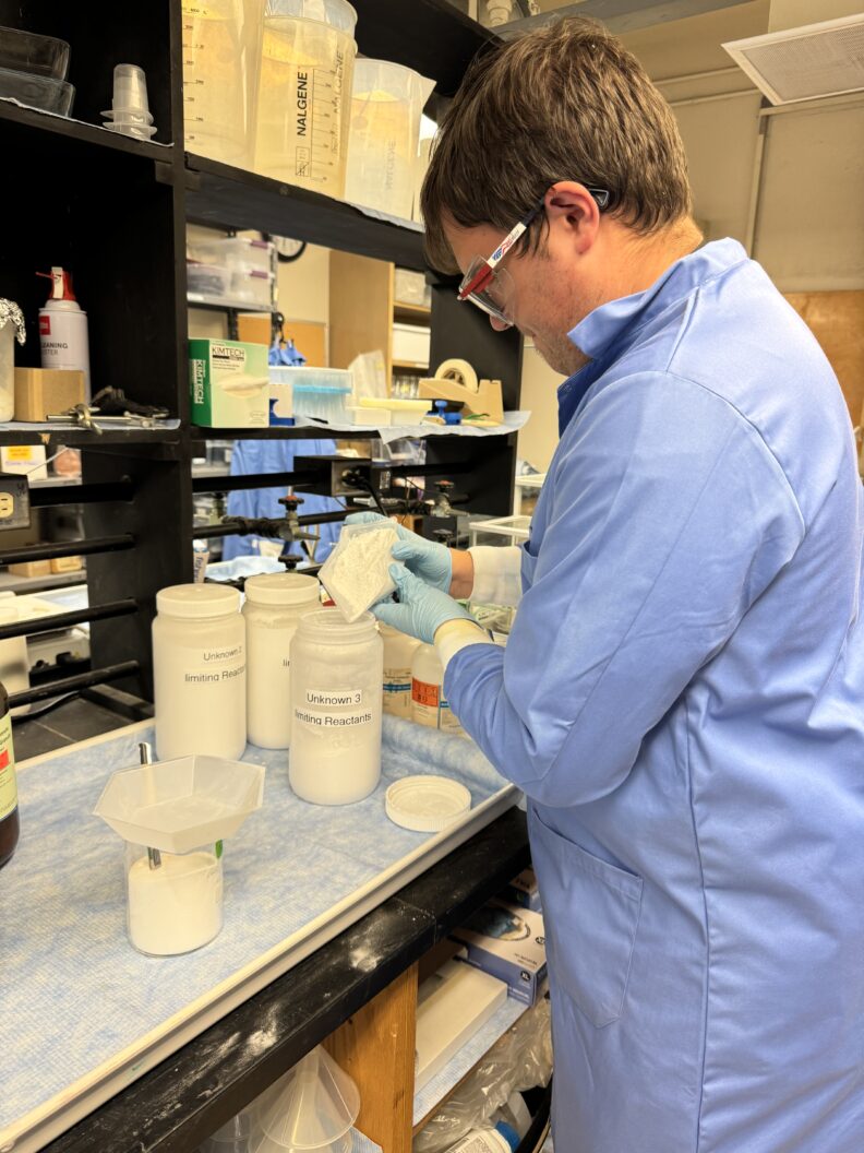 ROAR Scholar James Danz in the Chemistry Stockroom