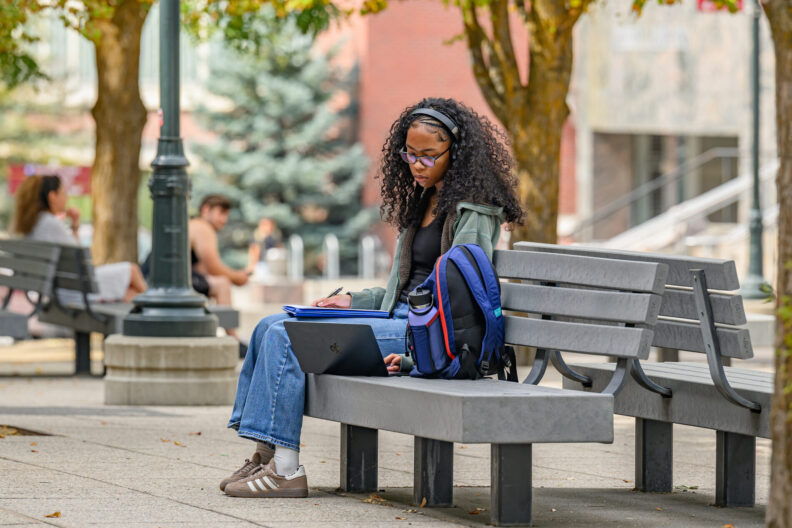 A student studies