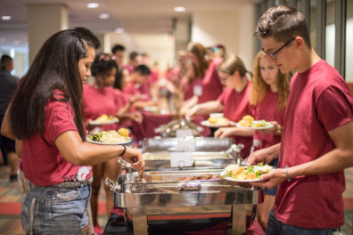 Students enjoy a meal prepared by University Catering.