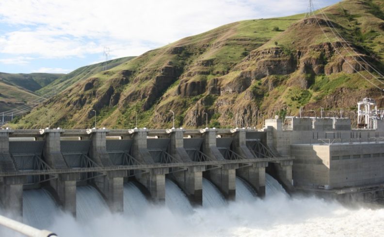 A photo of the Lower Granite Dam with a large hill in the background