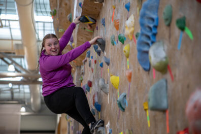 Student at SRC climbing wall
