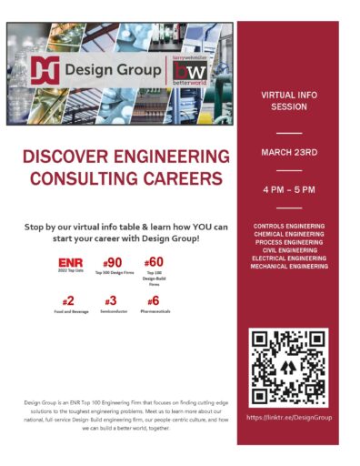 Discover engineering consulting careers virtual info session on March 23, 4-5 pm.