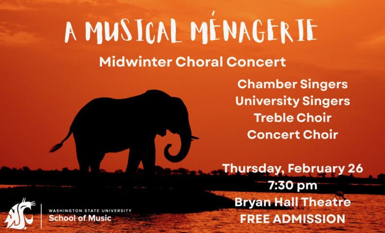 Poster for Choir Concert titled "Musical Menagerie" all the information on the poster is on the calendar event.