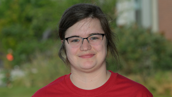 Megan outside the College of Veterinary Medicine.