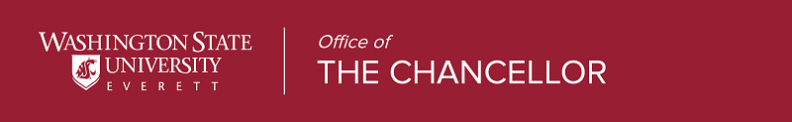 Washington State University Everett title with a cougar head logo and the words Office of the Chancellor.