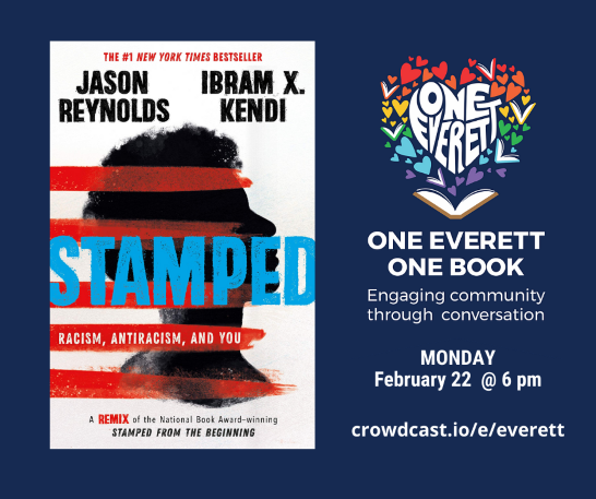 The cover of the book Stamped with the text One Everett One Book.