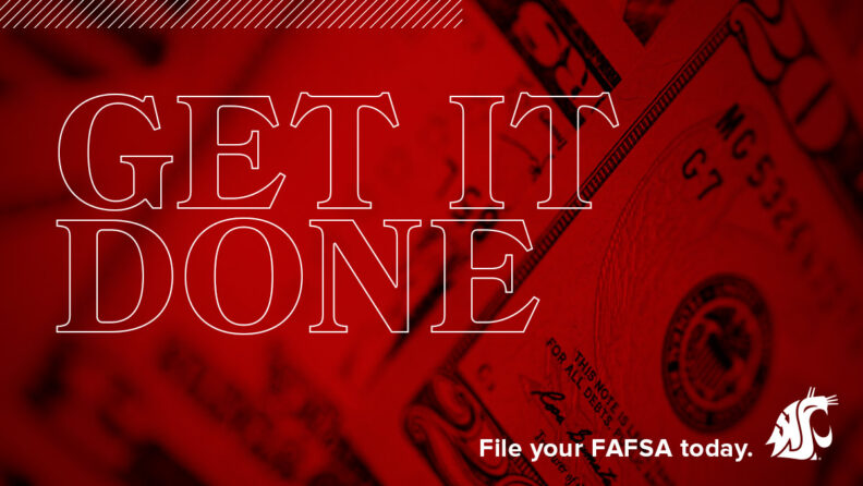 A crimson-colored close-up of money with the text Get it done.