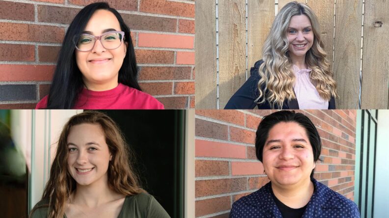 Four smiling students with their photos arranged as a collage.