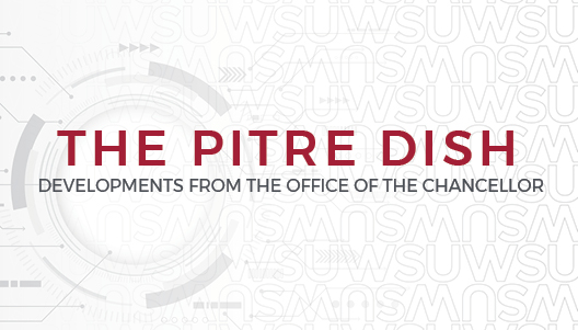 WSU-text graphic with text that reads The Pitre Dish Developments from the Office of the Chancellor.