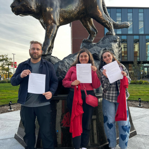 Three students receive assured admissions letter. 