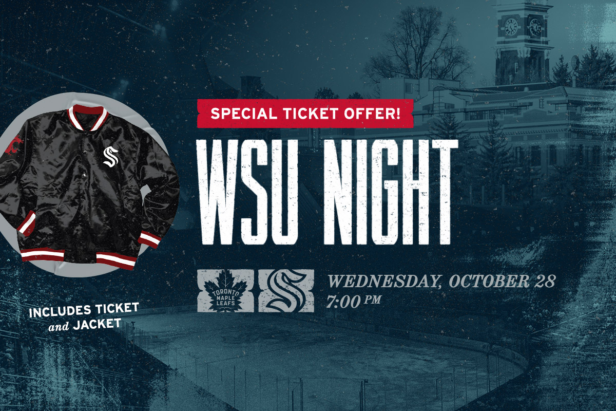 Calling all Cougs! On Wednesday, October 28, join us at Climate Pledge Arena with your fellow Cougs for a night filled with crimson, gray, and Kraken hockey. Don't miss out!