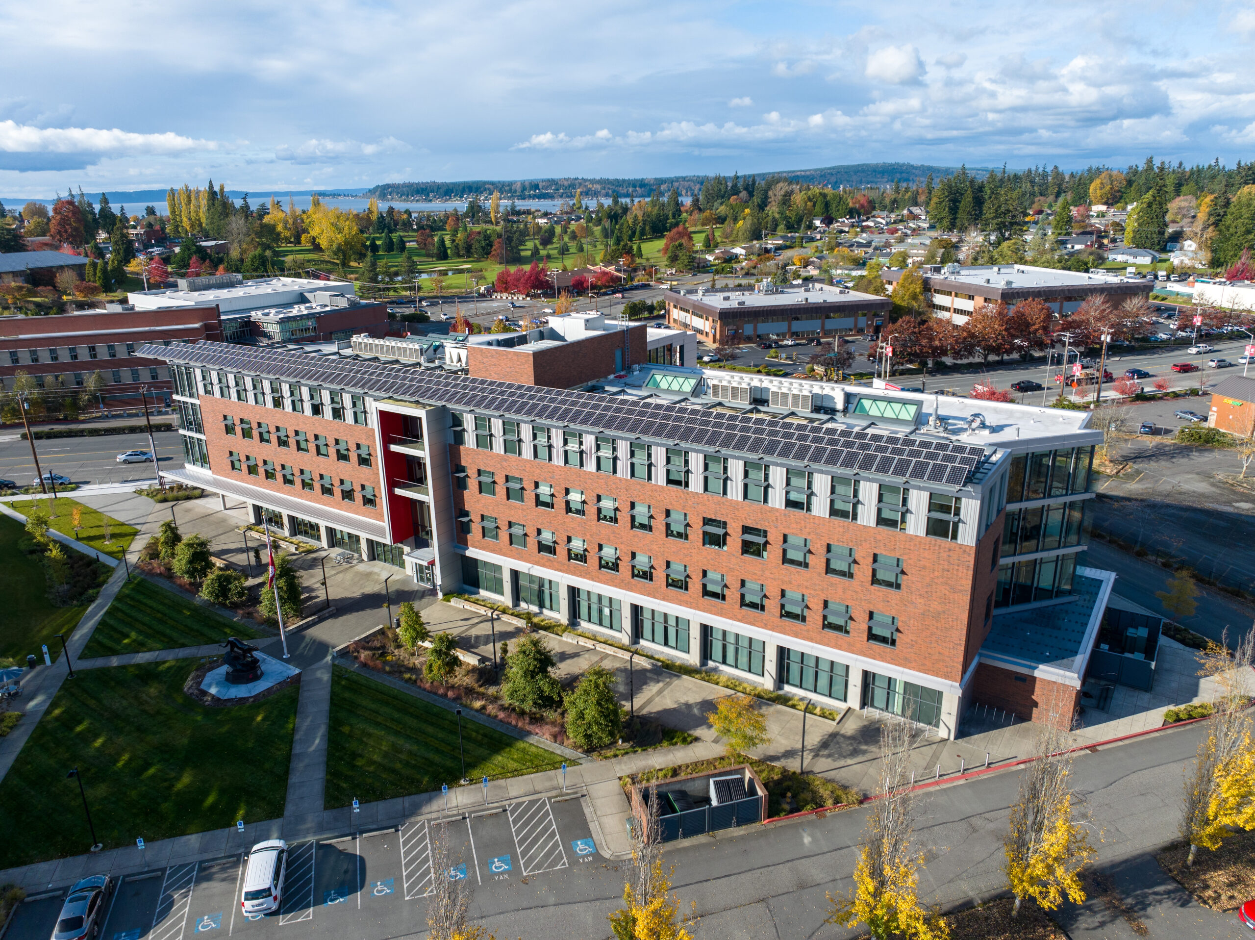 Drone aerial of the Everett campus of Washington State University, Tuesday, October 29, 2024.