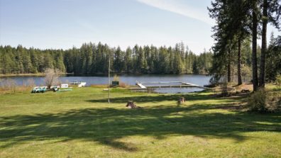 Grass with a lake view. 
