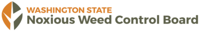 The logo of the WA State Noxious Weed Control Board, which is a grey and orange leaf next to their agency's name.