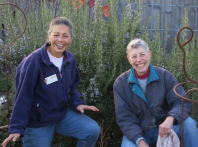 The two speakers,Audreen and Jeanette, pictured in a garden.