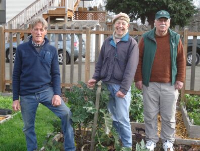 Gordon Clark, Jeanette Stehr-Green and Bob Cain in the garden