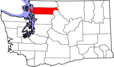 Washington Counties Map depicting Skagit County in red