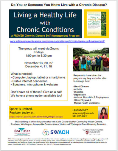 Downsized flyer and PDF link for Living a Healthy Life with Chronic Conditions classes.