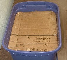 cardboard cut so to cover contents in bin