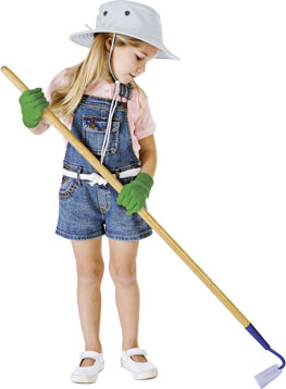 child with a garden hoe