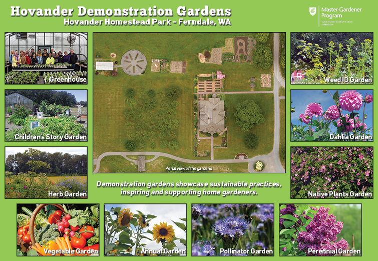 Mosaic of images of the different gardens at Hovander