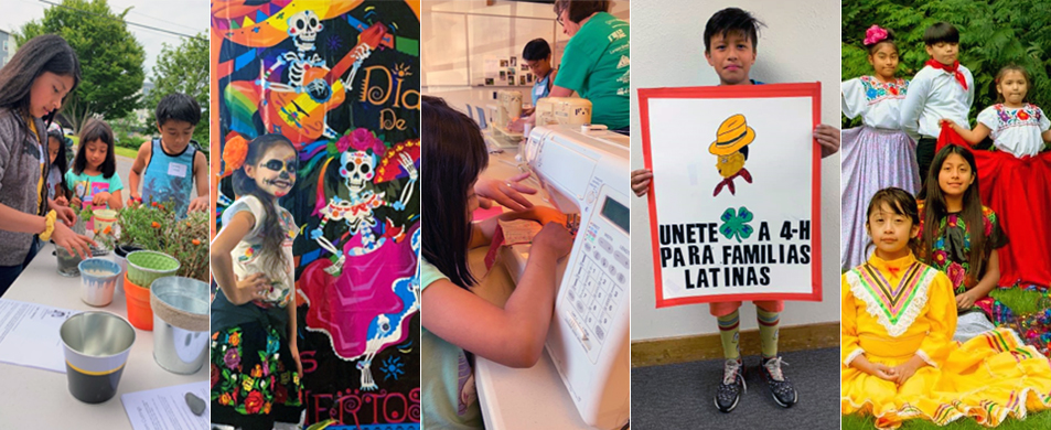 five images of children doing activities in 4-H