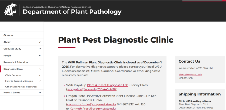 WSU - Plant Pest Diagnostic Clinic homepage