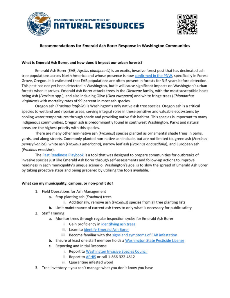 DNR - Recommendations for EAB Response in WA Communities