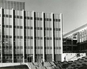 Black and white photo of Heald Hall