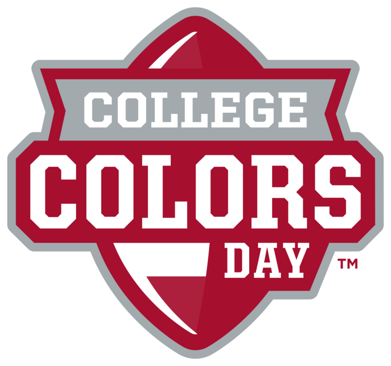 Graphic of the crimson and gray College Colors Day logo. This logo links to the collegecolorsday.com website.