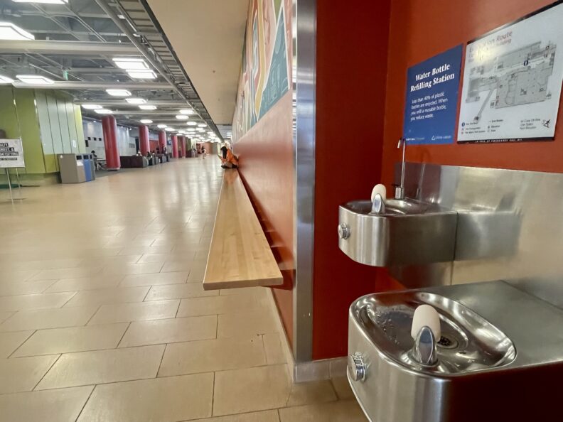 An image of two water fountains inside the Compton Union Building on the Washington State University Pullman campus.