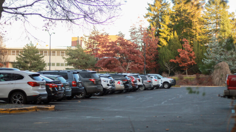 An image of personal vehicles parked on the Washington State University Pullman campus.