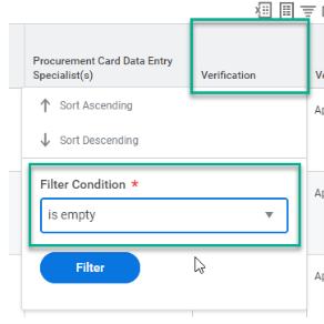 A screenshot of the Filter Condition field with "is empty" selected. 
