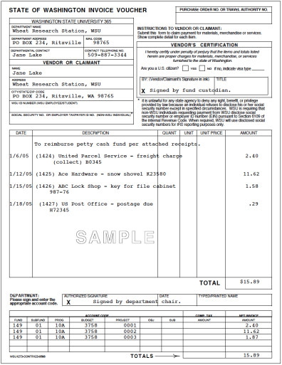 State of Washington Invoice Voucher