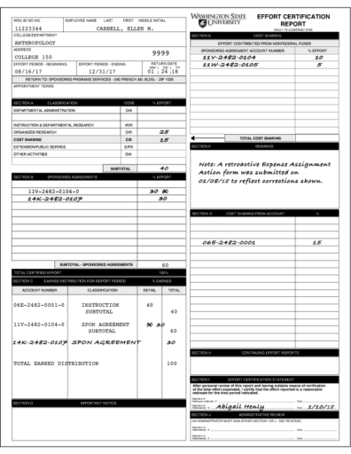 Clerical departmental administration example
