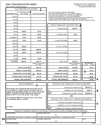 Daily Reconciliation Sheet example