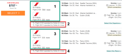 Example of round trip ticket option that is not compliant