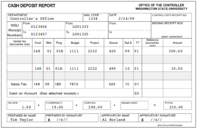 Example of a cash deposit report