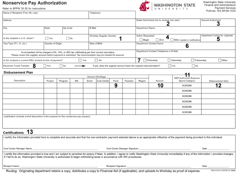 Nonservice Pay Authorization form example