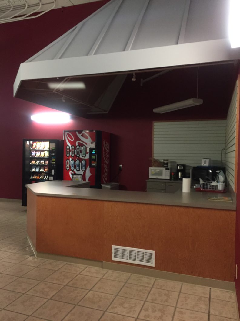 An indoor view of the cafeteria area