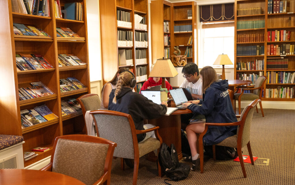 Residents of Honors Hall study in the Honors Library on the campus of Washington State University.
