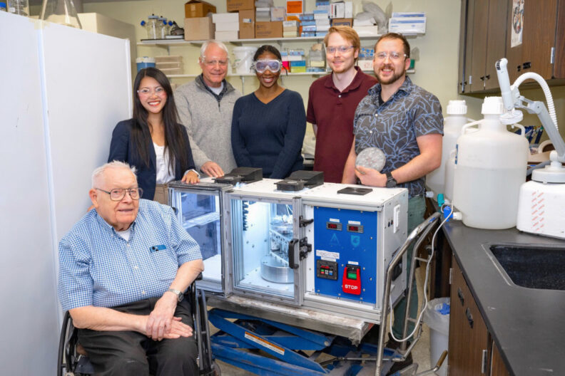 Dr. Davis in the lab with collaborators that developed the centrifugal bioreactor.