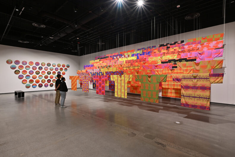 Jeffrey Gibson: They Teach Love, curated from Jordan Schnitzer’s collection, was a major exhibition devoted to one of today’s foremost artists. The show opened at WSU days after Gibson was voted by congress to be the US representative at the Venice Biennale’s national pavilion, showcasing single artists or art groups from various countries.