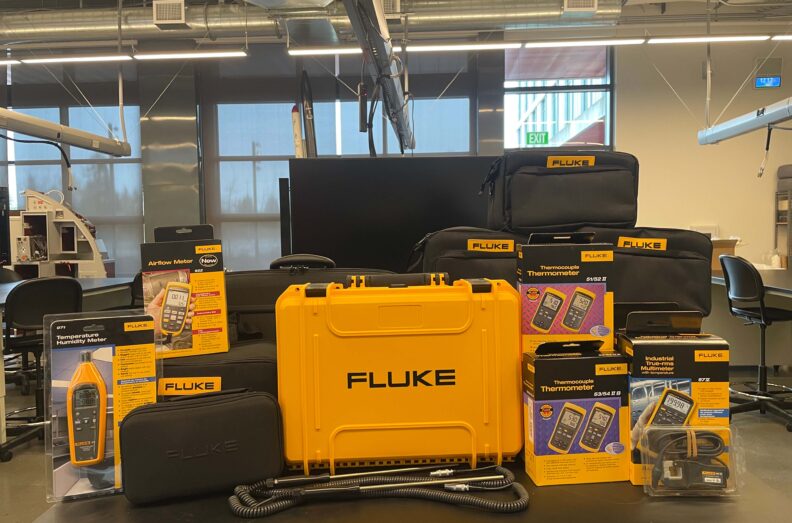 Fluke equipment displayed in a WSU Everett lab