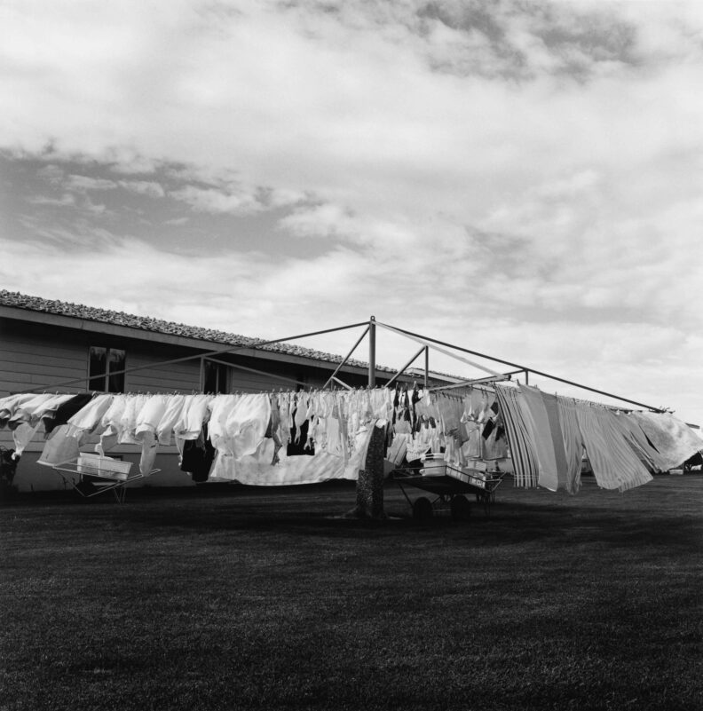 Kristin Capp, Selections from the Hutterites, Community Drying Rack, Warden Colony, Washington, 1996, Jordan Schnitzer Museum of Art WSU Permanent Collection, Gift of Kristin Capp.