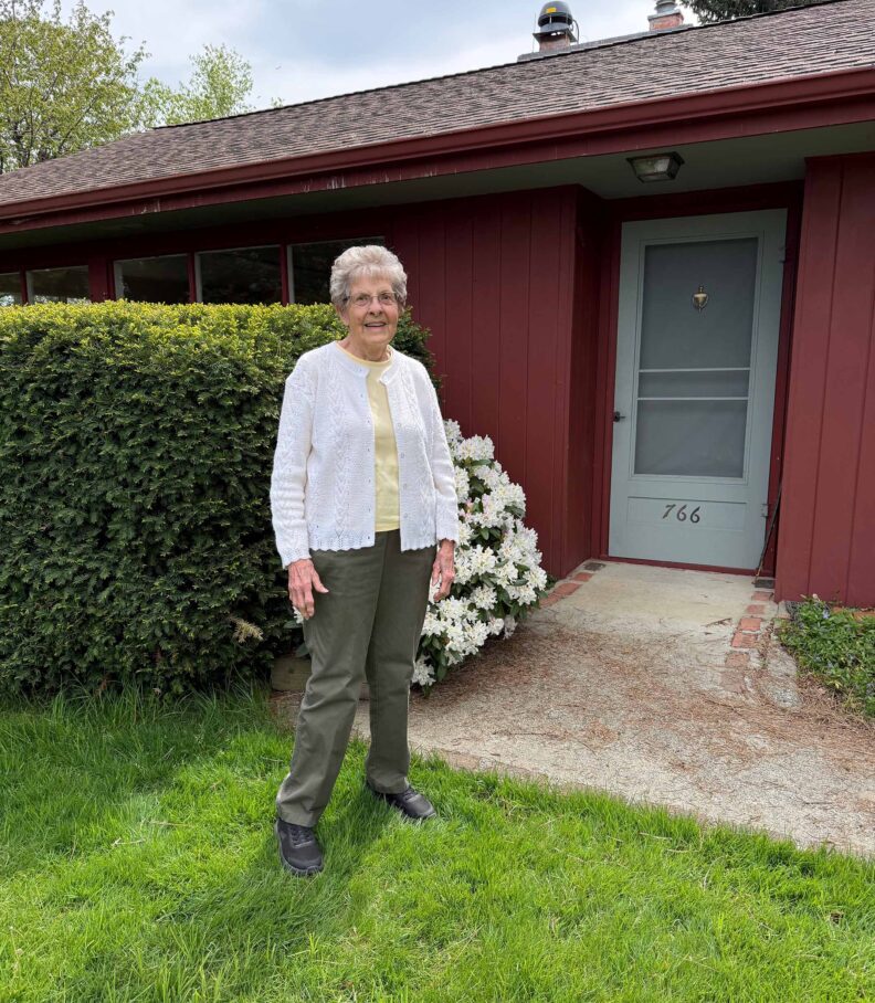 Sue Durrant stands in front of Jo's house